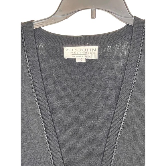 St. John Women's Cardigan Sweater Santana Knit Short Sleeve Open Front Black 10 - Picture 2 of 9